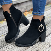 Round Head Side Zipper Ankle Boots