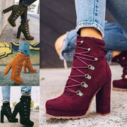 Heeled Round Toe Lace UP High Heels Boots