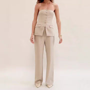 Sleeveless Top Suit And Straight Pants Set