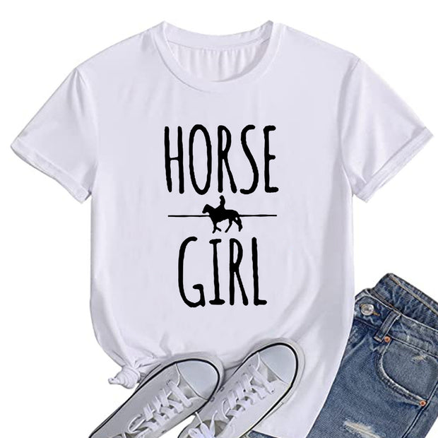 Horse Girl Letter Short Sleeve Women's T-shirt