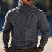 Turtleneck Solid Color Striped Sweater Men