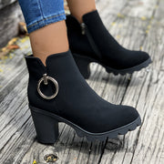 Round Head Side Zipper Ankle Boots