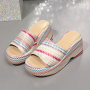 Colorful Summer Wave Print Wedges Sandals