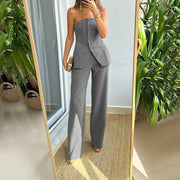 Sleeveless Top Suit And Straight Pants Set