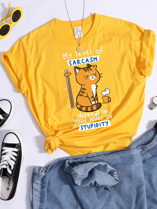 Loose T-shirt Printed Cat