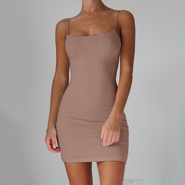 Pure Color Dress Simple Hanging Neck Tight-fitting