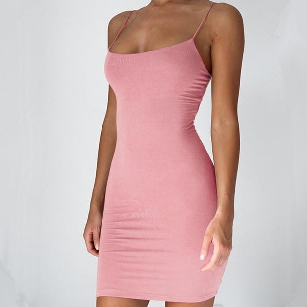 Pure Color Dress Simple Hanging Neck Tight-fitting