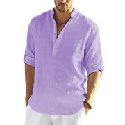 Men's Casual Cotton Linen Long Sleeve Shirt