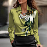 Ladies Solid Satin Collar Draped Elegant Blouse