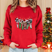 Long Sleeve Round Neck Sweater Christmas Cat
