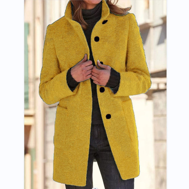 Woolen Winter Colar Coat With Pockets