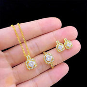 Necklace Set Zircon Gem Pendant Chain Gold Color