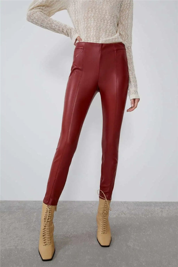 Ladies PU Leather Leg Pants 3 Cols