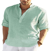 Men's Casual Cotton Linen Long Sleeve Shirt