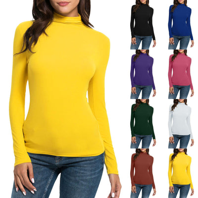 Casual Long-sleeved Turtleneck Solid Color Top Shirt