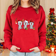 Long Sleeve Round Neck Sweater Christmas Cat