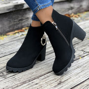 Round Head Side Zipper Ankle Boots