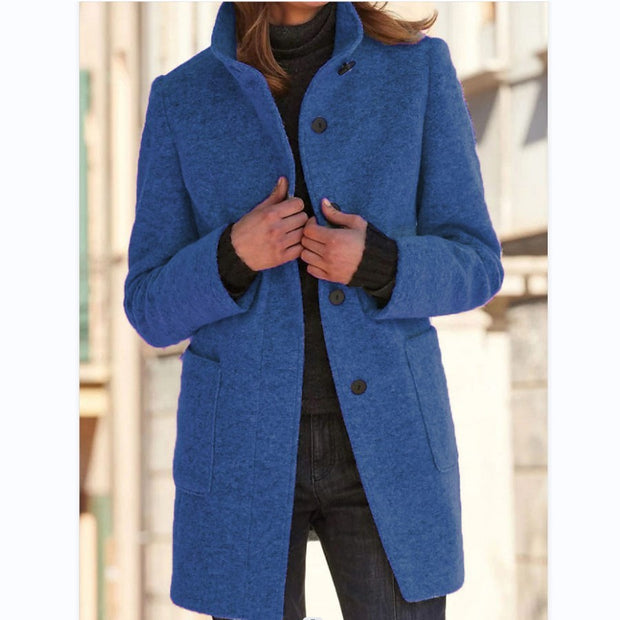 Woolen Winter Colar Coat With Pockets