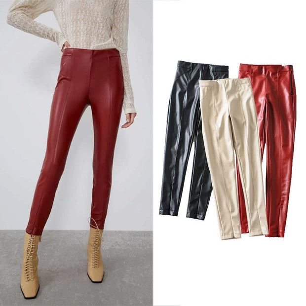 Ladies PU Leather Leg Pants 3 Cols