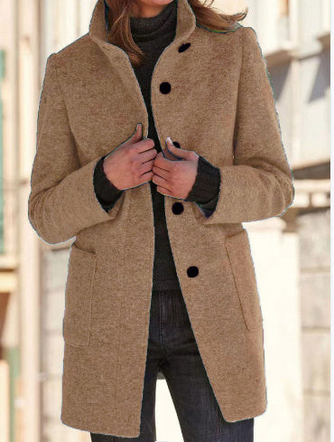 Woolen Winter Colar Coat With Pockets