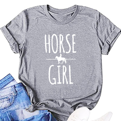 Horse Girl Letter Short Sleeve Women's T-shirt