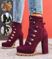 Heeled Round Toe Lace UP High Heels Boots