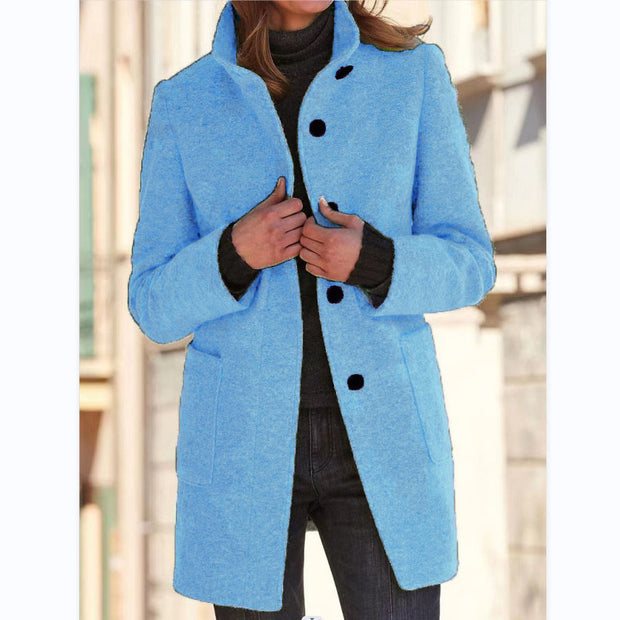 Woolen Winter Colar Coat With Pockets