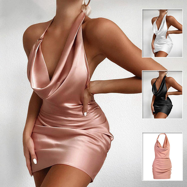 Satin Backless Mini Sleeveless Dress