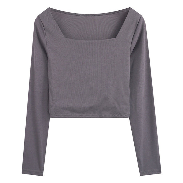 Women's Slim Fit Square Collar Long-sleeved