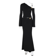 Oblique Long Sleeve Top And High Waist Long Skirt