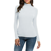 Casual Long-sleeved Turtleneck Solid Color Top Shirt