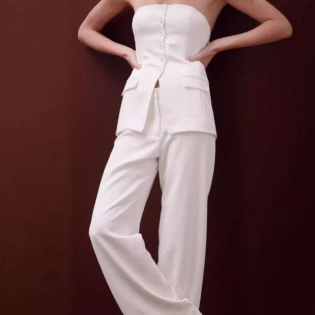 Sleeveless Top Suit And Straight Pants Set