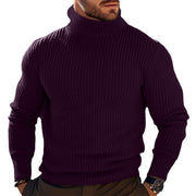 Turtleneck Solid Color Striped Sweater Men