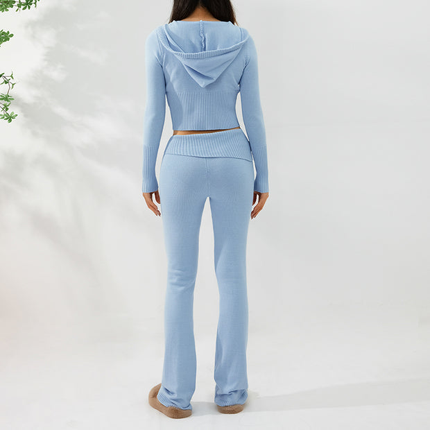 Women Long Sleeve Sweater High Waist Long Pants Set