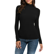 Casual Long-sleeved Turtleneck Solid Color Top Shirt