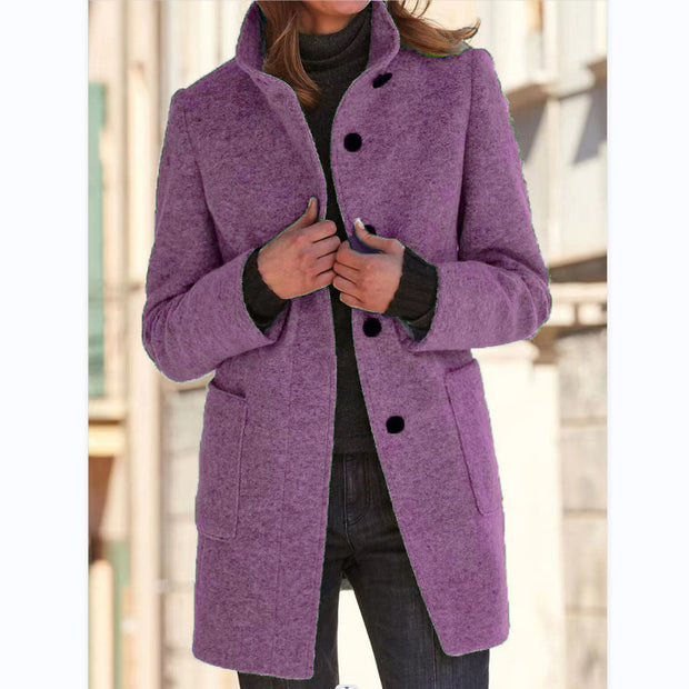Woolen Winter Colar Coat With Pockets