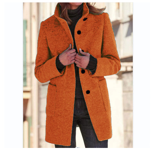 Woolen Winter Colar Coat With Pockets