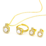 Necklace Set Zircon Gem Pendant Chain Gold Color