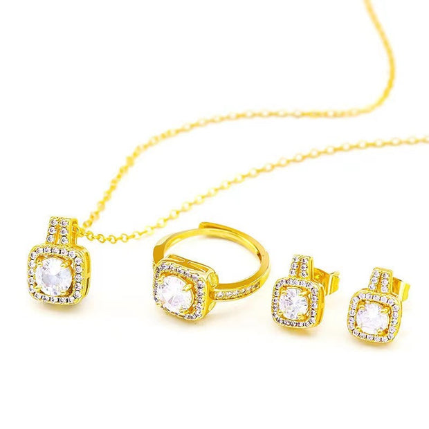 Necklace Set Zircon Gem Pendant Chain Gold Color