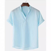 Solid Color Men's Cotton And Linen Breathable Short Sleeve