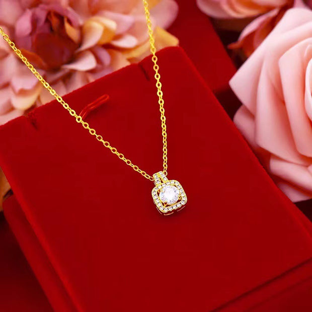 Necklace Set Zircon Gem Pendant Chain Gold Color