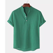 Solid Color Men's Cotton And Linen Breathable Short Sleeve