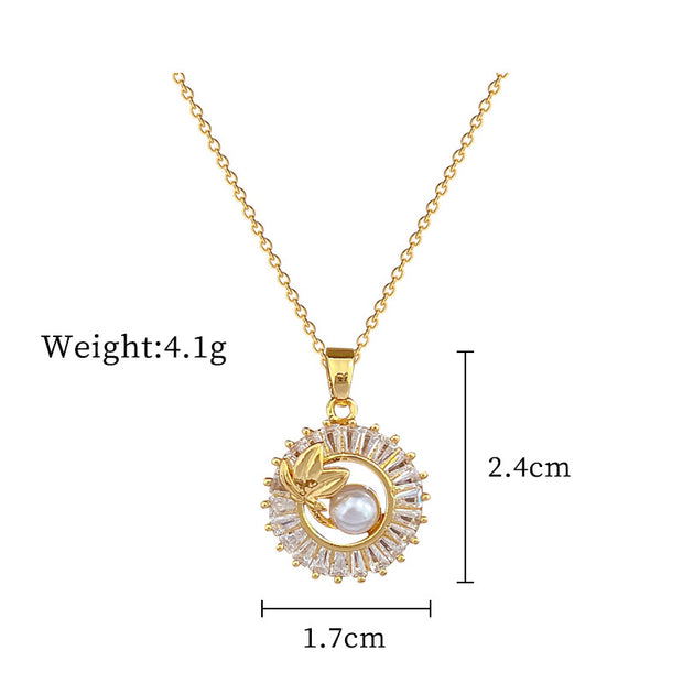 Full Diamond Personalized Round Ring Leaves Necklace And Earrings Suite