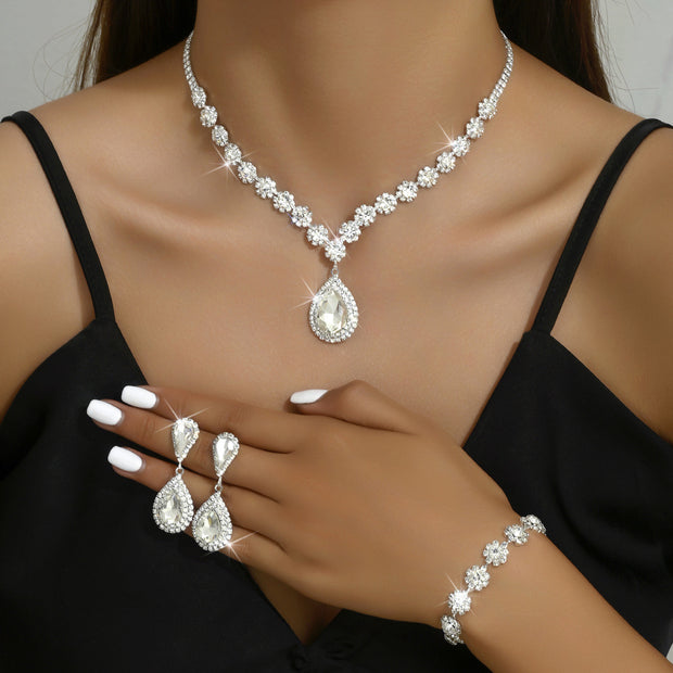 Bridal Jewelry Suit Necklace Ear Stud Bracelet Three-piece Set