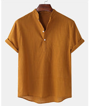 Solid Color Men's Cotton And Linen Breathable Short Sleeve