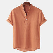 Solid Color Men's Cotton And Linen Breathable Short Sleeve