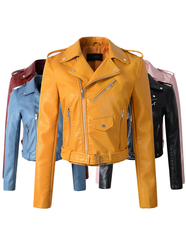 Women leather jackets in colors