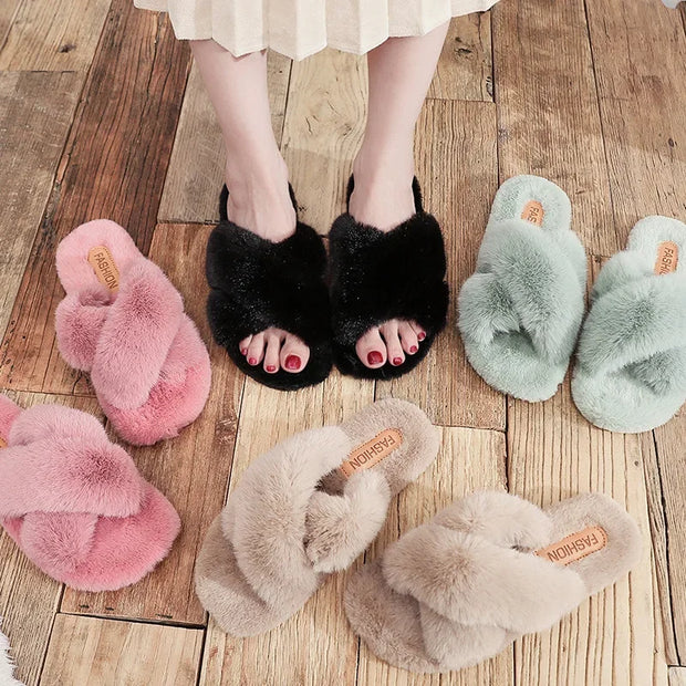 Women Fashion Warm Fluffy Indoor Floor Slippers