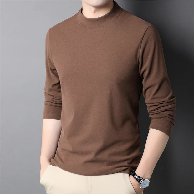 Pure Color Mock Men Neck Pullover