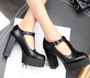 T-starp Buckle Female Single Shoes Thick Heels Platform Plus Size 43